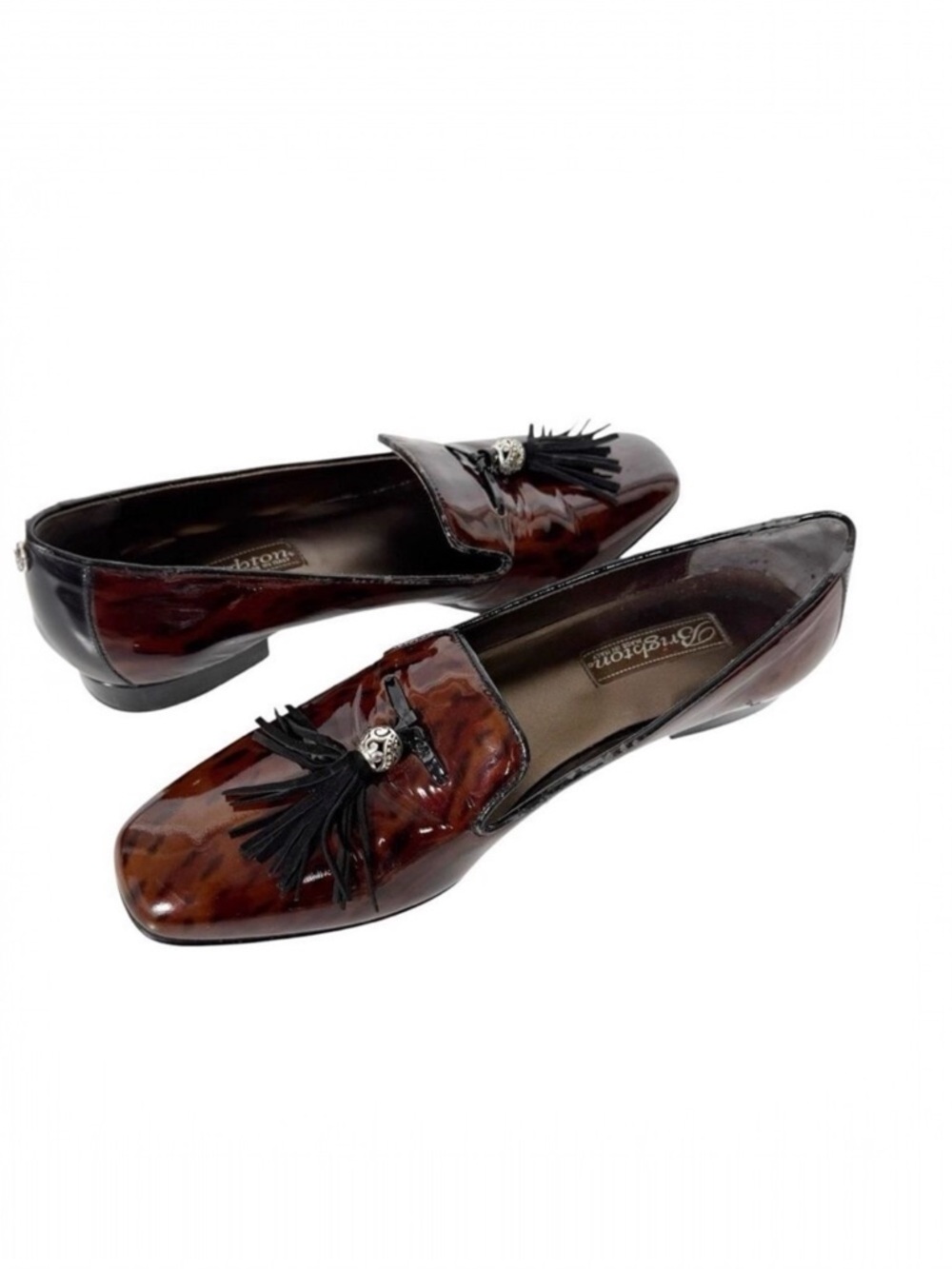 Brighton Noho Cheetah Patent Leather Tassel Quiet Luxury Loafer Size 7 Narrow